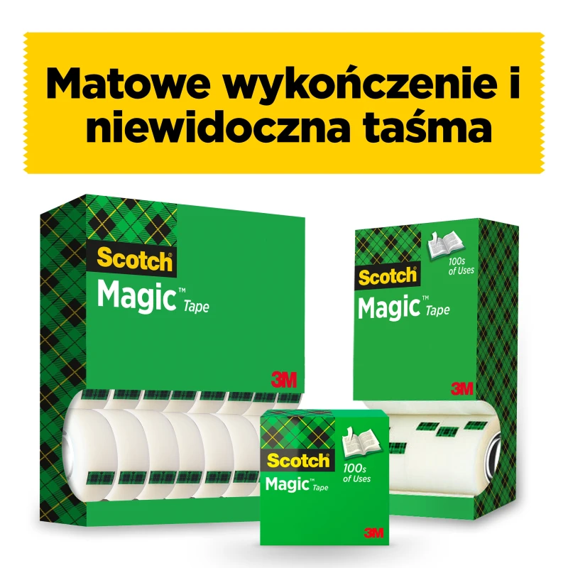 Taśma klejąca Scotch Magic (8-1933R14 TPR), 19mmx33m, 12 sztuk + 2rolki GRATIS, przezroczysty matowy