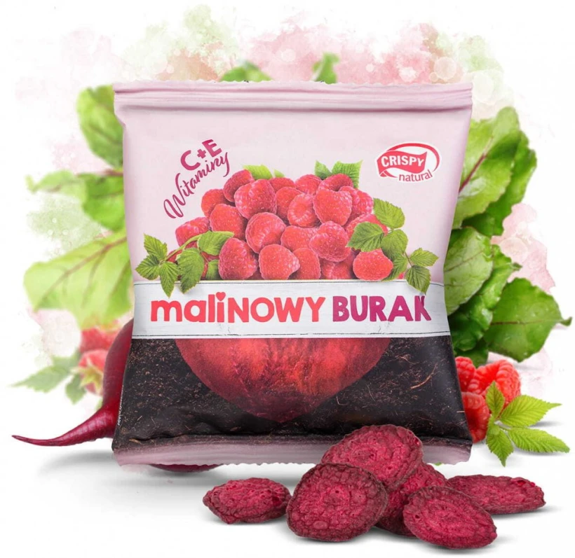 Chipsy z buraka Crispy Natural Burak Malinowy, z sokiem malinowym, 18g