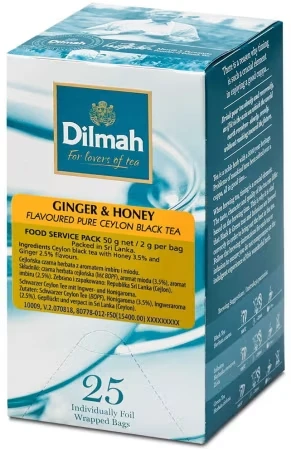 Herbata czarna aromatyzowana w kopertach Dilmah Ginger&amp;Honey, imbir z miodem, 25 sztuk x 2g