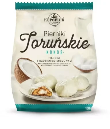 Pierniki Toruńskie Kopernik, kokosowy, w białej czekoladzie, 150g