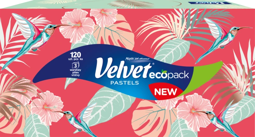 Chusteczki higieniczne Velvet w kartoniku, 120 sztuk, mix wzorów  