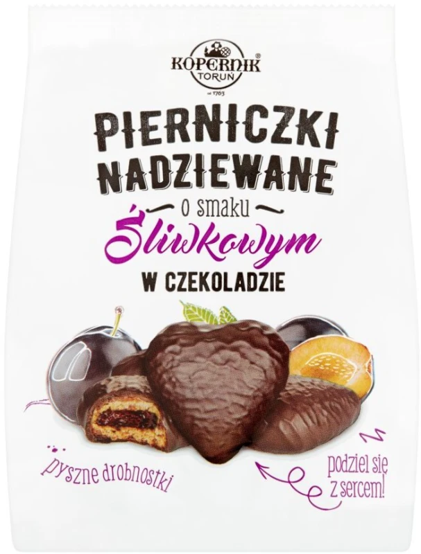 Pierniki Kopernik Serduszka nadziewane o smaku śliwkowym w czekoladzie, 150g