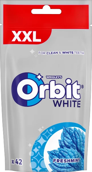 Guma do żucia Orbit White Freshmint, miętowy, torebka, 42 drażetek