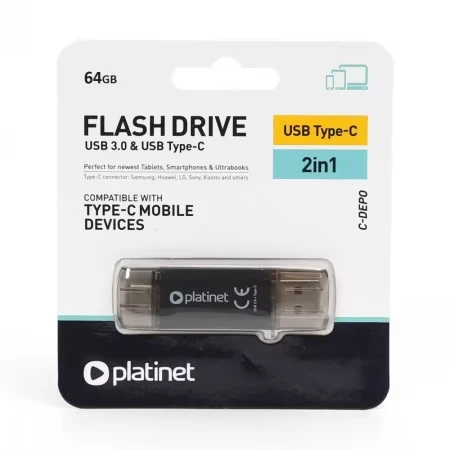 Pendrive Platinet C-Depo 2 w 1, 64GB, USB 3.0, czarny