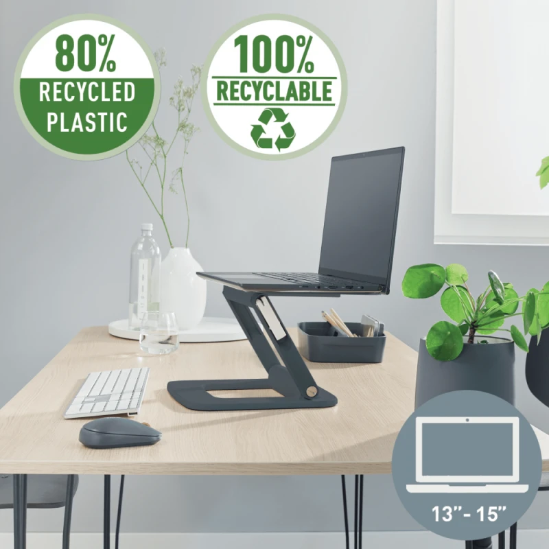 Podstawka pod laptopa Leitz Ergo, 80% plastiku z recyklingu, 258x45x253mm, ciemnoszary