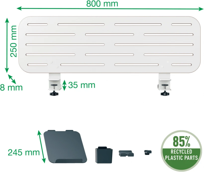 Organizer Leitz Ergo z uchwytem na laptopa, mocowany do biurka, 800x250x35 mm, biały