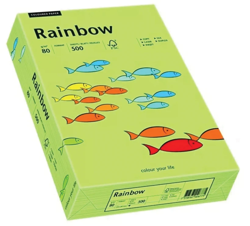 Papier kolorowy Rainbow Papyrus, A5, 80g/m2, 500 arkuszy, jasny zielony (R74)