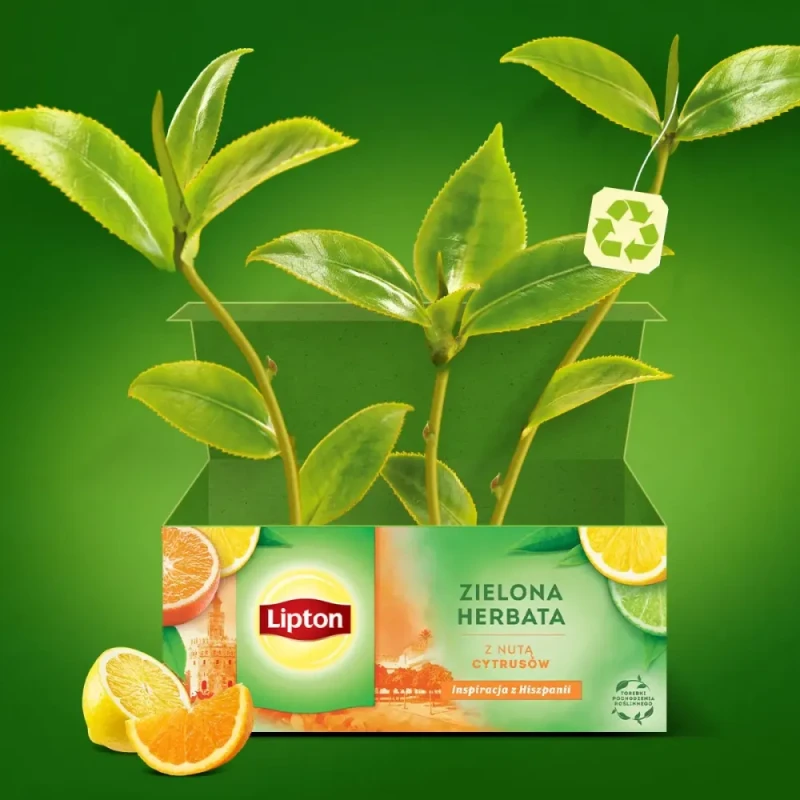 Zielona herbata w torebkach Lipton Green Tea Citrus, z nutą cytrusów, 20 sztuk x 1.3g