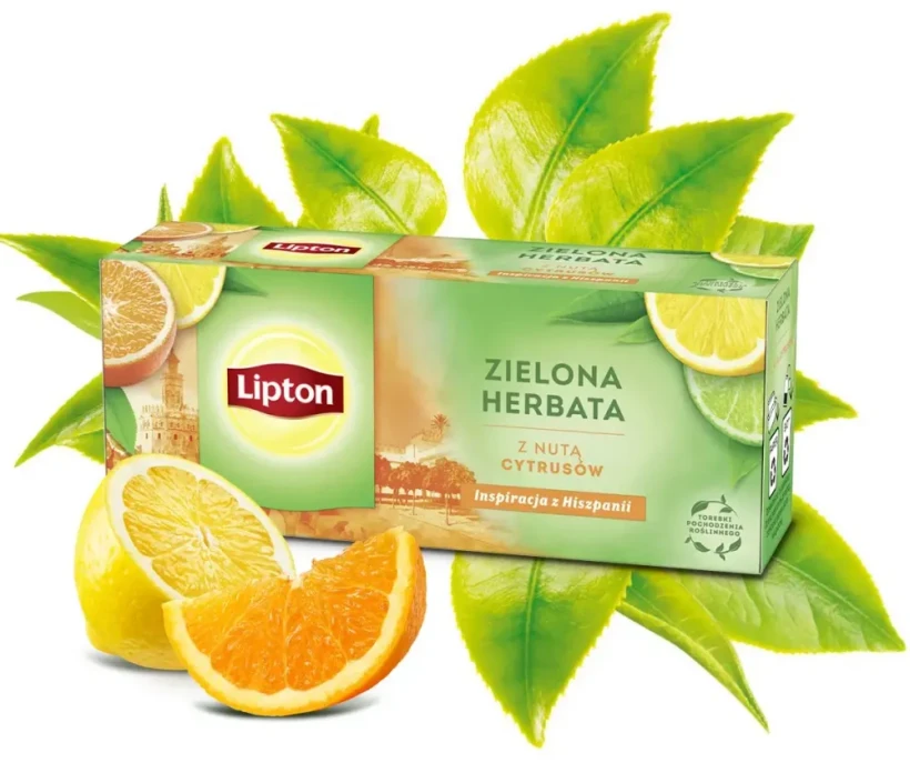 Zielona herbata w torebkach Lipton Green Tea Citrus, z nutą cytrusów, 20 sztuk x 1.3g