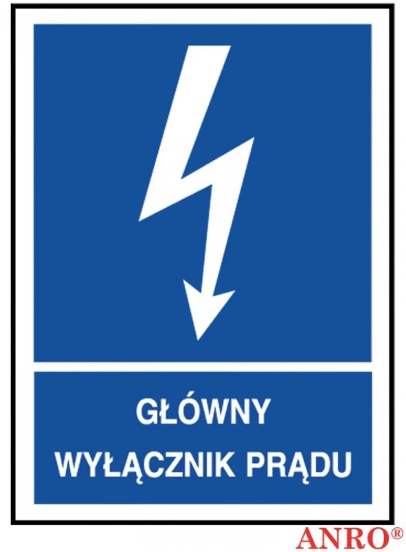 Znak elektryczny Anro, „Główny wyłącznik prądu”, 74x105 mm, naklejka