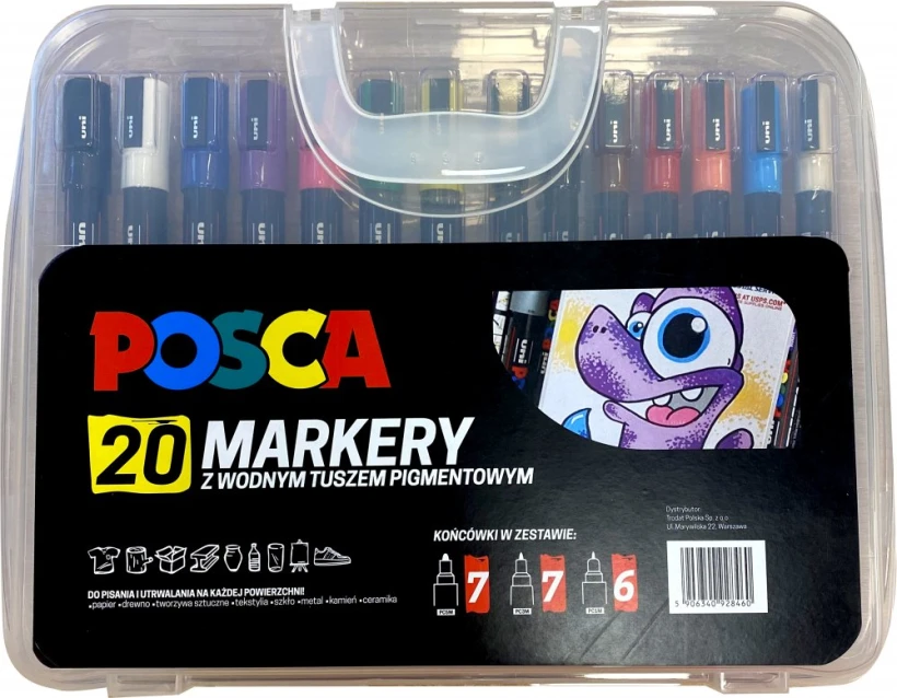 Marker Posca, 20 sztuk, w plastikowym etui, mix kolorów