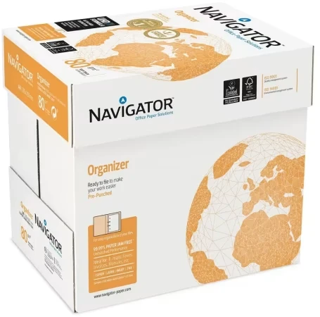 Papier do drukarki Navigator Organizer, A4, 80g/m2, 4 dziurki, 500 arkuszy, biały