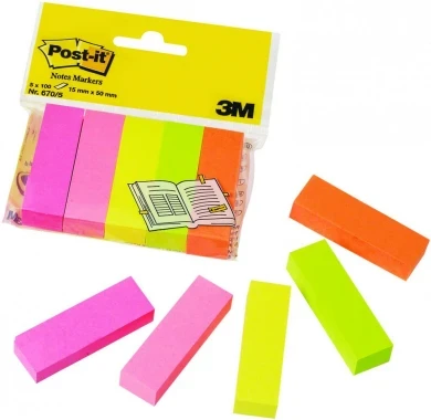 Praktyczne zakładki indeksujące papierowe samoprzylepne Post-it (5x100, 15x50 mm)