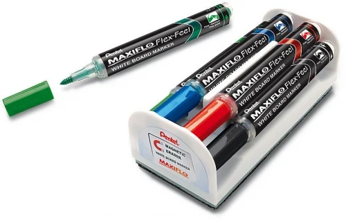 Praktyczny zestaw markerów suchościeralnych Pentel Maxiflo Flex-Feel MWL5SBF (4,6 mm)+ gąbka magnetyczna)