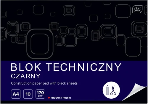 Blok techniczny Interdruk, A4, 10 kartek, czarny, mix wzorów