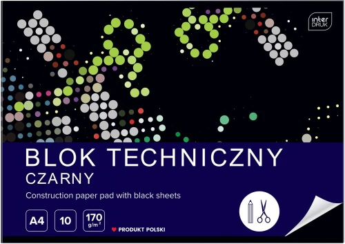 Blok techniczny Interdruk, A4, 10 kartek, czarny, mix wzorów