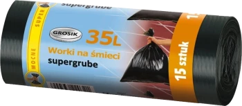 Worki na śmieci supergrube Grosik, LD, 35l, 56x49cm, 15 sztuk, czarny