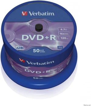 Płyta DVD+R Verbatim, do jednokrotnego zapisu, 4.7 GB, cake box, 50 sztuk