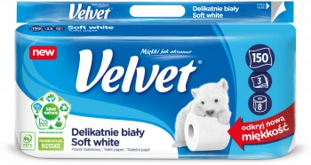 Papier toaletowy Velvet, 3-warstwowy, 8 rolek, delikatnie biały