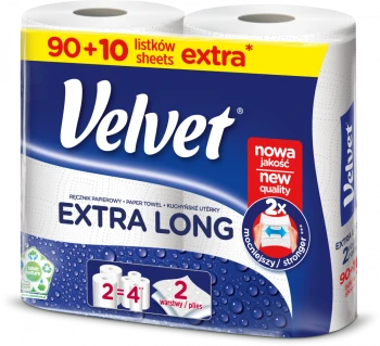 Ręcznik papierowy Velvet Extra Long, 2-warstwowy, 2x19.8m, w roli, 2 rolki, biały
