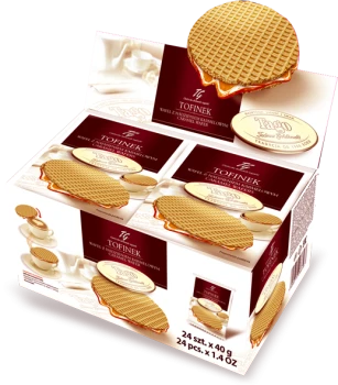 Wafel Tofinek Tago, z nadzieniem karmelowym, 40g, 24 sztuki