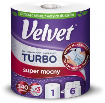 Ręcznik papierowy Velvet Turbo, 3-warstwowy, 78.21m, w roli, 1 rolka, biały