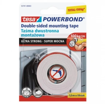 Taśma dwustronna tesa, Powerbond Ultra Strong, 19mm x 1.5m, biały