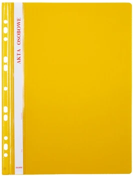 Skoroszyt plastikowy oczkowy Biurfol, do akt osobowych, A4, do 200 kartek, żółty