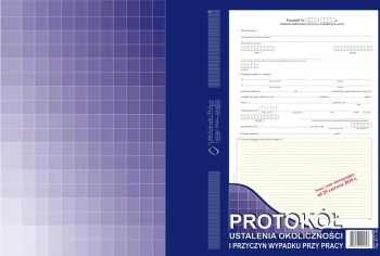 Druk akcydensowy Protokół ustalenia okoliczności i przyczyn wypadku przy pracy MiP 871-1N, A4, offsetowy, bloczek 8 kompletów