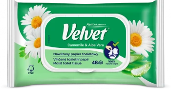 Papier nawilżany Velvet Camomile & Aloe Vera, 48 sztuk