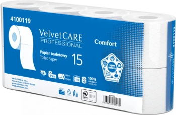 Papier toaletowy Velvet Care Professional, 2-warstwowy, 15m, 8 rolek, biały