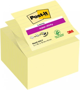 Karteczki samoprzylepne  Post-it Super Sticky Z-Notes XL, w linię, 101x101mm, 5x90 karteczek, żółty