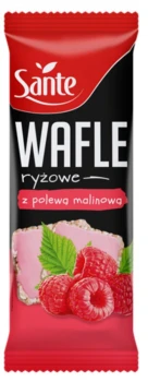 Wafle ryżowe Sante, z polewą malinową, 66g