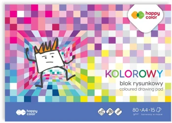 Blok rysunkowy kolorowy Happy Color, A4, 15 kartek, mix kolorów