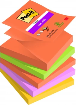 Karteczki samoprzylepne Post-it Super Sticky Z-Notes, kolekcja BOOST, 76x76mm, 5x90 karteczek, mix kolorów