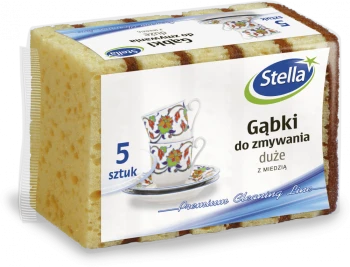 Gąbka kuchenna z miedzią Stella, 5 sztuk, 10x7x2.9cm, żółty