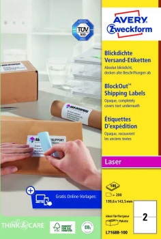 Etykiety wysyłkowe z technologią BlockOut Avery Zweckform, 199.6x143.5mm, 100 arkuszy, biały