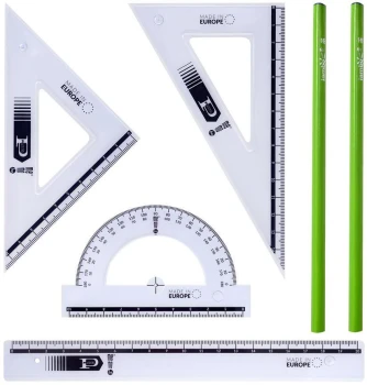 Zestaw kreślarski MemoBe by Pratel, z linijką 20cm + 2 ołówki, 6 elementów, transparentny