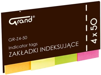 Zakładki samoprzylepne Grand GR-Z4-50, flagi, indeksujące, papier, 50x20mm, 4x50 sztuk, mix kolorów