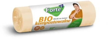 Worki na śmieci Bio kompostowalne Forte+, 20l, 20 sztuk, beżowy