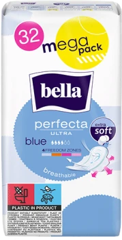 Podpaski Bella Perfecta Ultra Blue, extra soft, ze skrzydełkami, 32 sztuki