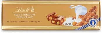 Czekolada Lindt Swiss Premium, mleczna z orzechami laskowymi, 300g