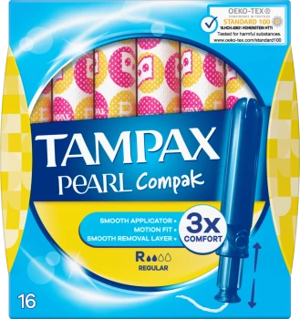 Tampony Tampax Pearl Compak Regular, z aplikatorem, 16 sztuk