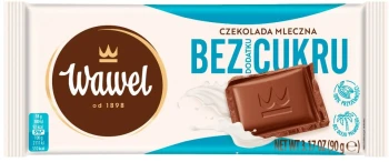 Czekolada Wawel Mleczna, bez dodatku cukru, 90g