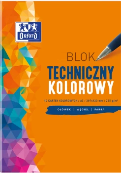 Blok techniczny Oxford, A3, 10 kartek, kolorowy, barwiony w masie