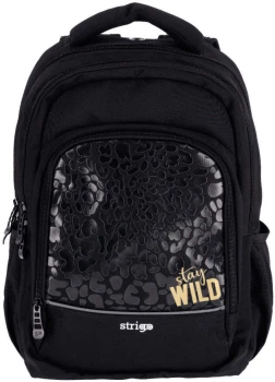 Plecak szkolny Strigo Misty Wild, dwukomorowy, 24l, 39x27x18cm, czarny