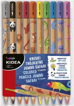 Kredki ołówkowe Kidea Jumbo Safari, trójkątne, 10 sztuk, mix kolorów