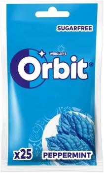 Guma do żucia bez cukru Orbit Peppermint, miętowy, torebka, 25 drażetek