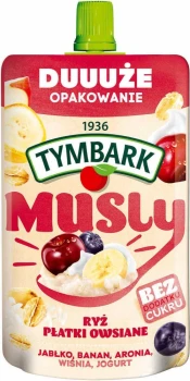 Outlet: Mus Tymbark Musly ryż i płatki owsiane, jogurt/jabłko/aronia/wiśnia, bez cukru, 170g