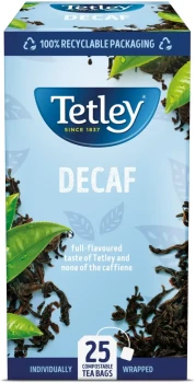 Herbata czarna bezkofeinowa w kopertach Tetley Decaf S&T, 25 sztuk x 2g